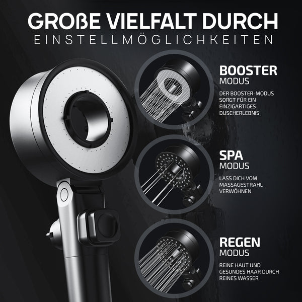 POWERLAP® Duschkopf (Matt-Schwarz) mit Filter & Booster-Modus 6